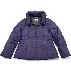 Calvin Klein Down Puffer Hooded Jacket Coat Women's Large Purple Removable Hood